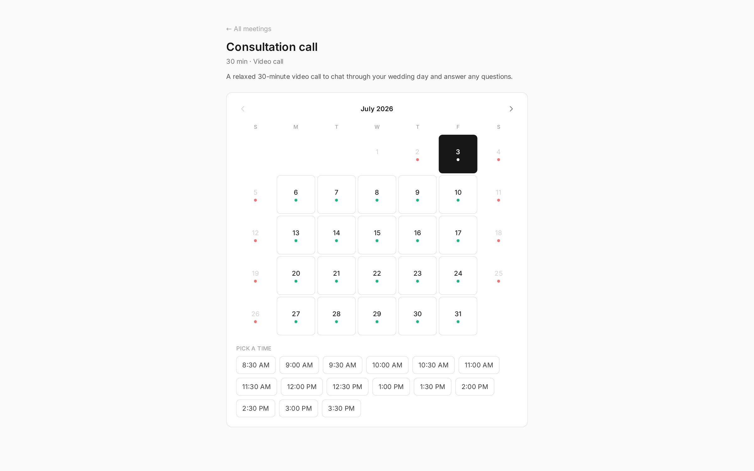 Booking page